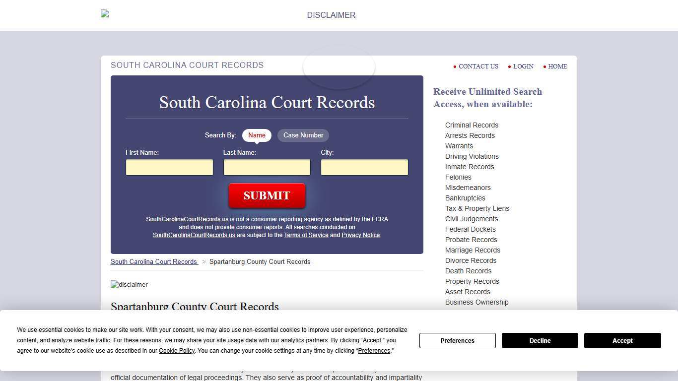 Spartanburg County Court Records SouthCarolinaCourtRecords.us