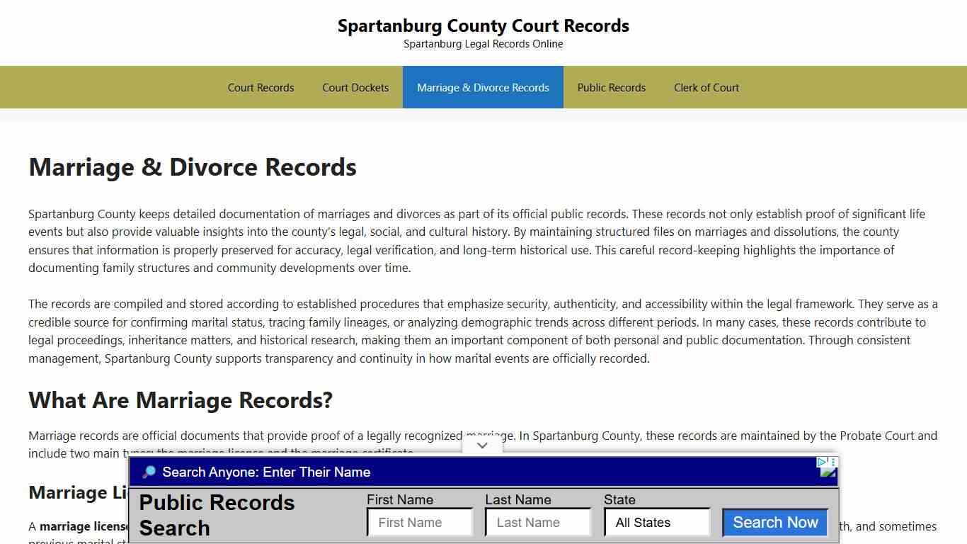 Marriage & Divorce Records - Spartanburg County Court Records
